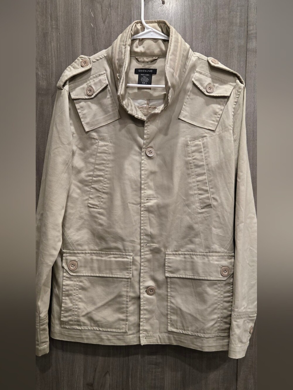 Beige Kane & Unke Men's Lightweight Military-style Field Jacket